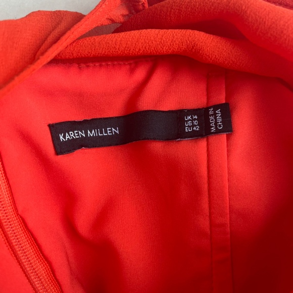Karen Millen Orange Chiffon Cocktail Pleated Sleeveless Elegant Dress 10 Large - Picture 13 of 15